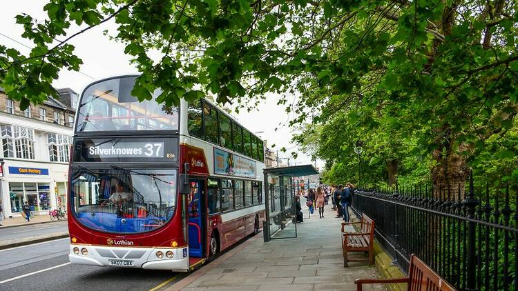 A double decker bus in Edinburgh, Scotland