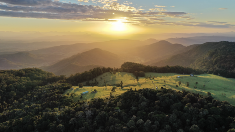 Aerial view of Lamington National Park at sunset