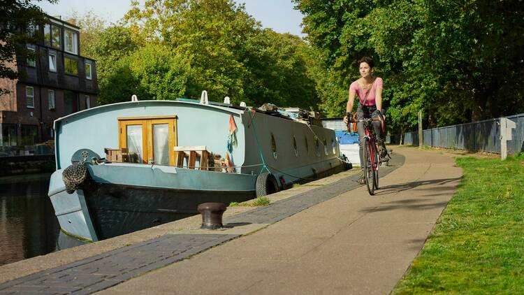 TfL photograph of a cyclist next to a canal in London