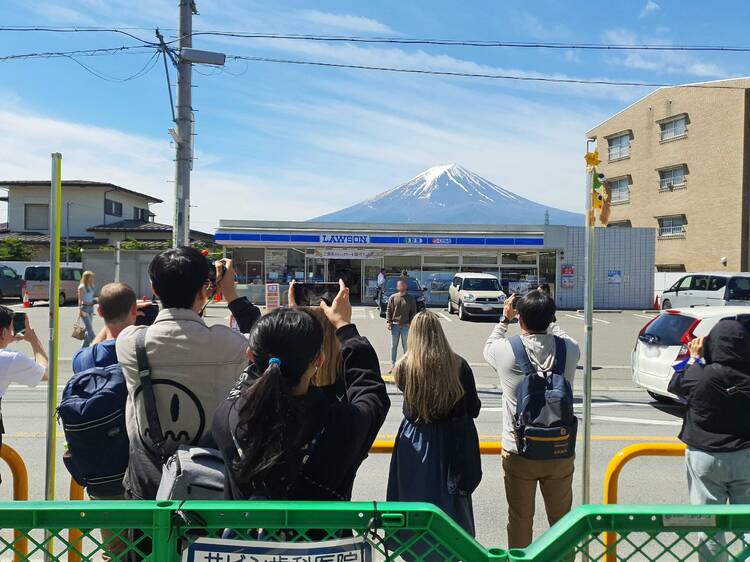 Newly installed Mt Fuji photo block at Lawson Kawaguchiko has been vandalised