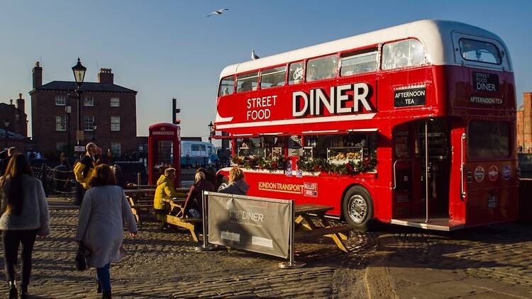 Liverpool street food bus by the harbour