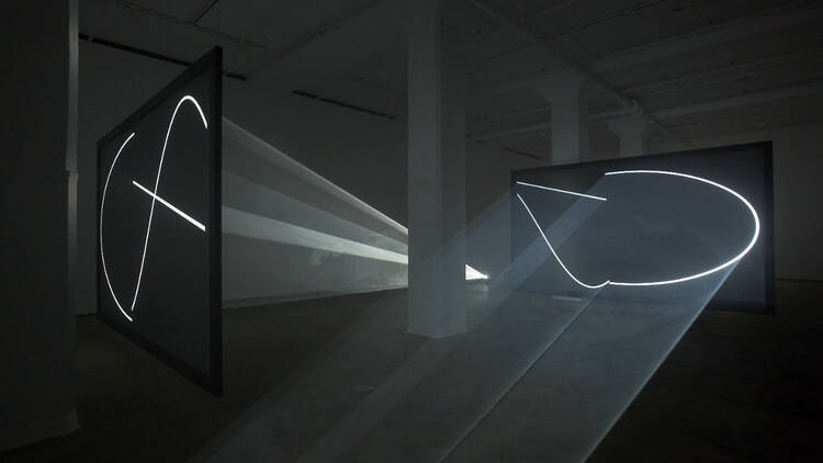 Anthony McCall, Solid Light Films and Other Works, 1971-2014. Installation view Eye Film Museum, Amsterdam 2014. Photo by Hans Wilschut. Courtesy of artist and Sprüth Magers Gallery. 
