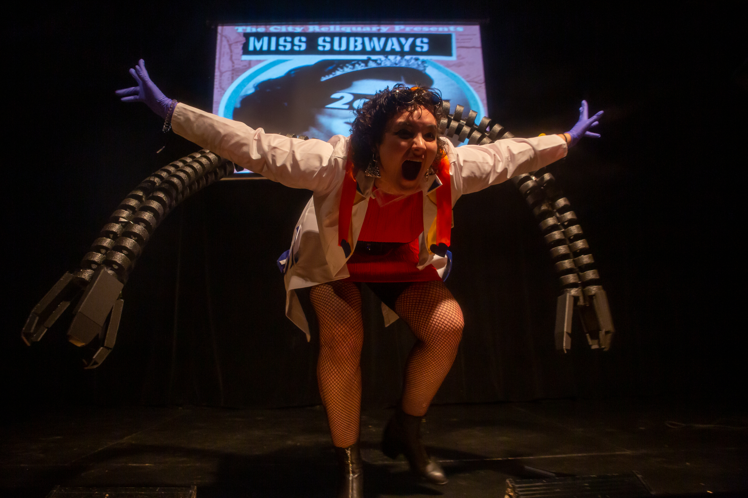 A person competes at the Miss Subways competition.