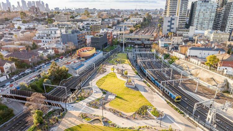 An aerial shot of South Yarra Siding Reserve.