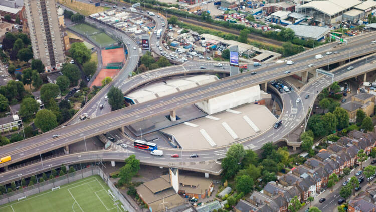 An aerial view of the westway flyover.