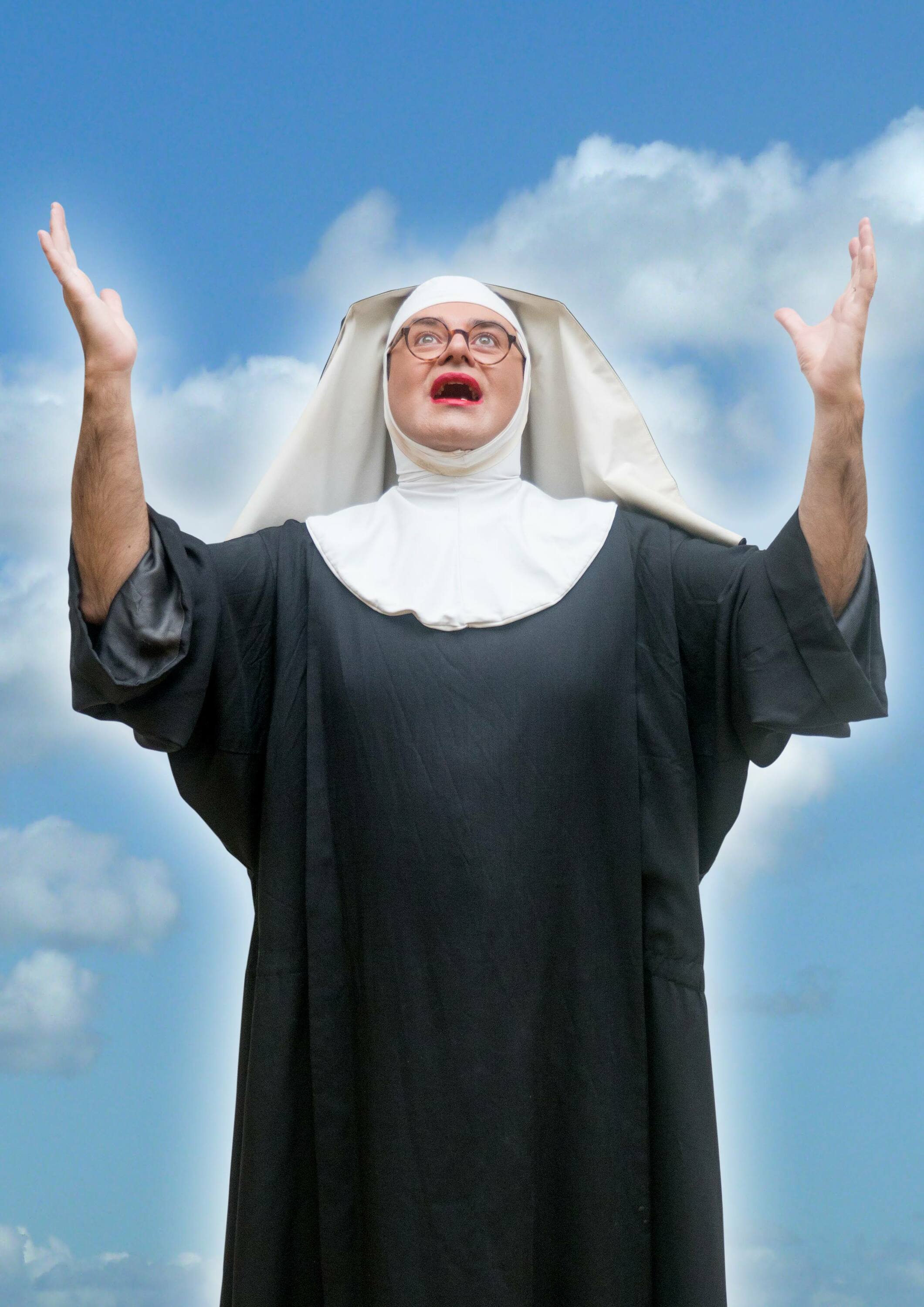A drag performer in a nun's habit.