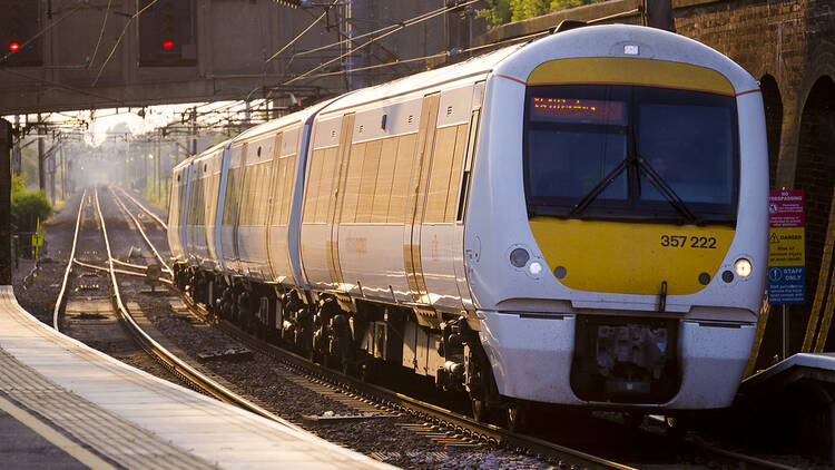 c2c commuter train in Essex, England