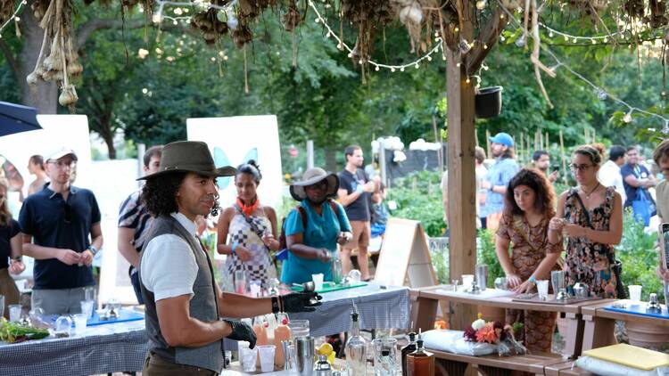 person bartending outdoors