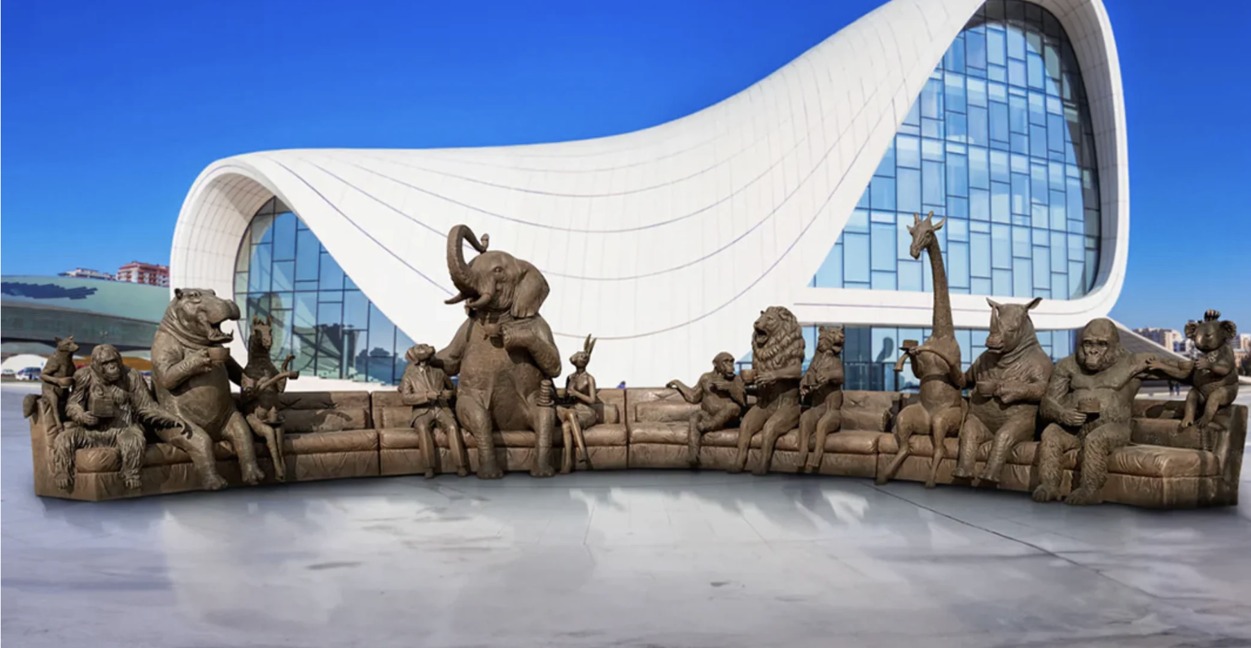 This massive sculpture of animals hanging out on a couch is debuting in Manhattan