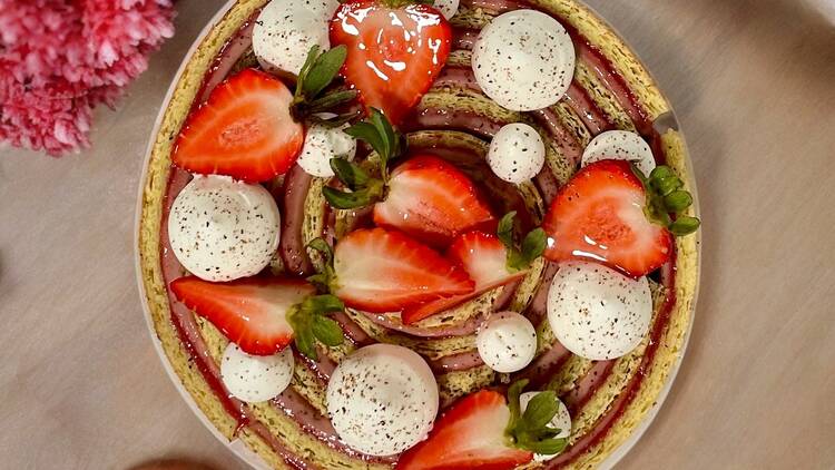A tart from Colette Bakery topped with fresh strawberries 