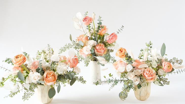 Rustic Pearl Trio in Soft apricot floral arrangement