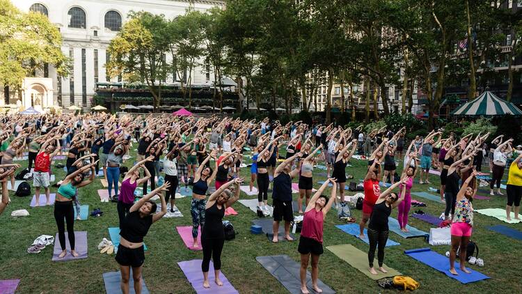 A massive free yoga class with Deepak Chopra