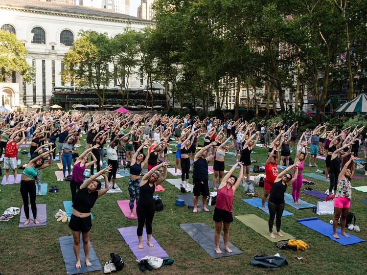 A massive free yoga class with Deepak Chopra