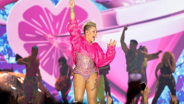 P!nk, performing live on stage in Detroit, USA