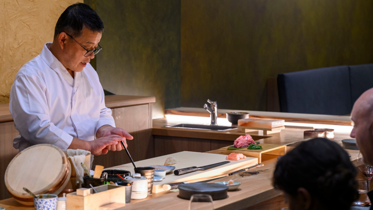 Chef preparing sushi at Shusai Mijo.