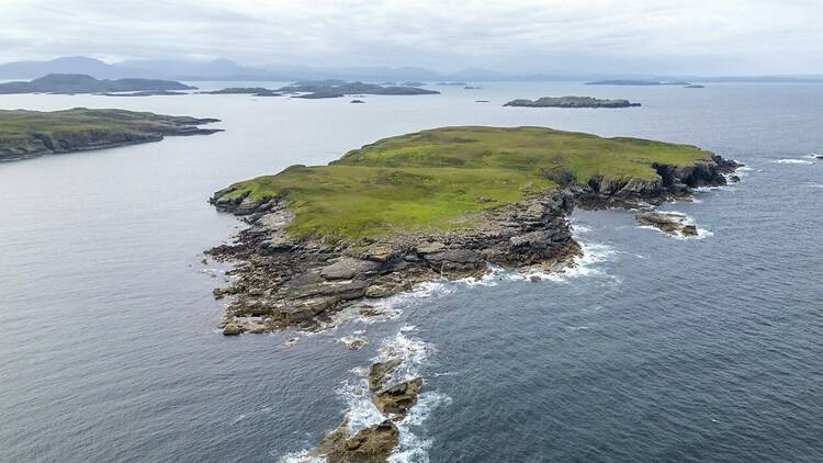 An image of an island overhead 