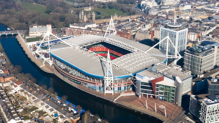 The Principality Stadium in Cardiff in an aerial photograph