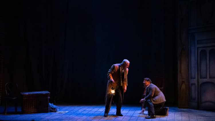 Daniel Macpherson and John Waters onstage in The Woman in Black