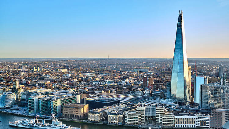 London skyline with the Shard, HMS Belfast and the River Thames