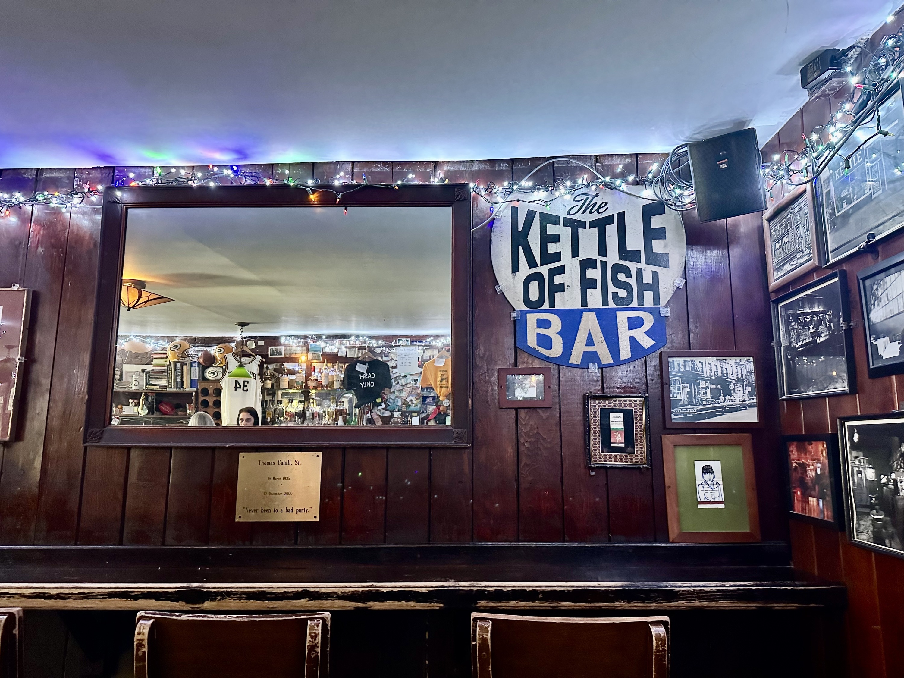 A Kettle of Fish Bar sign in Manhattan.