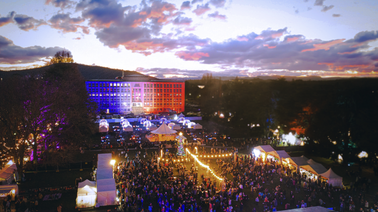 Drone shot of Xmas in July Festival