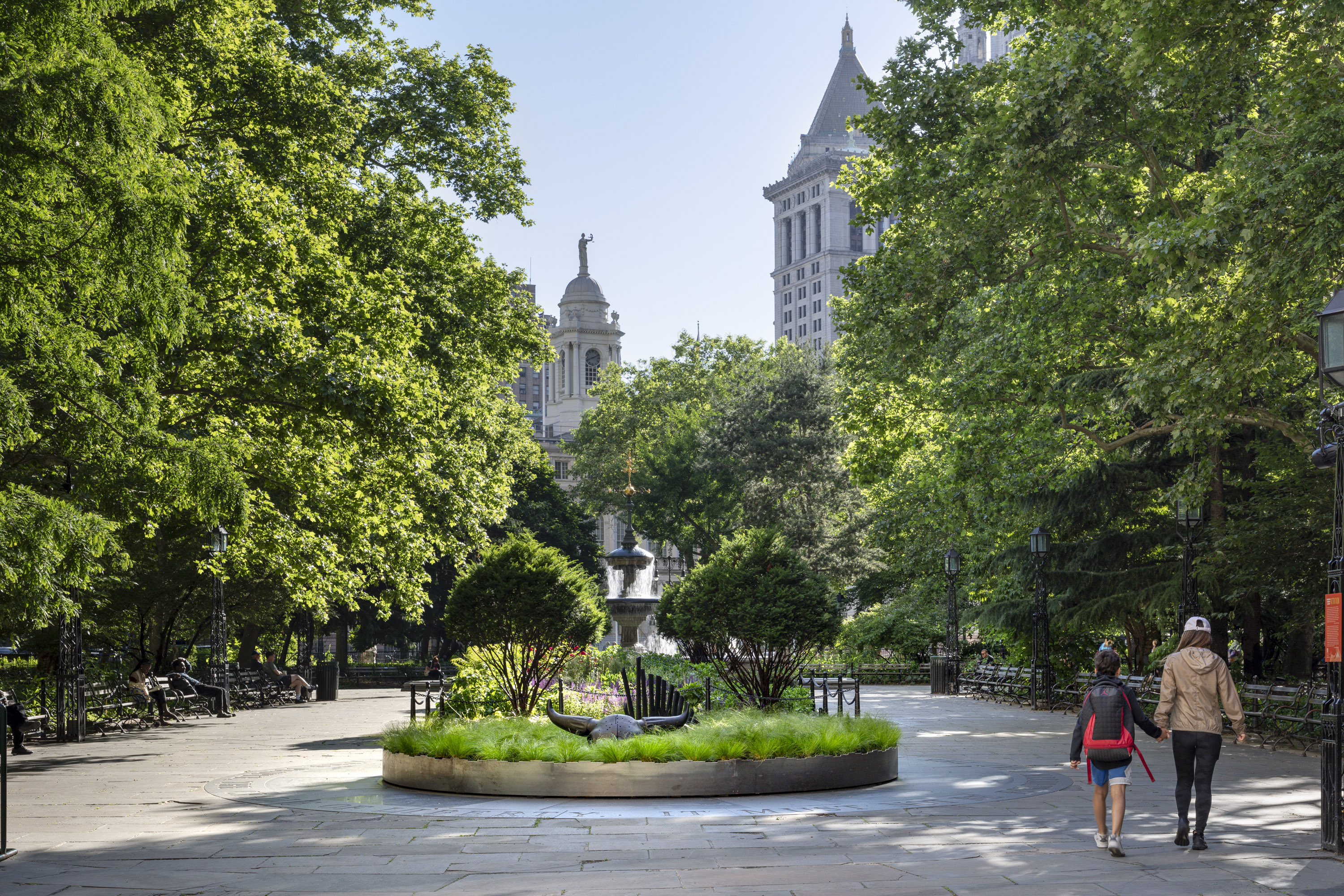 Why is there a bison skeleton in Lower Manhattan's City Hall Park right now?