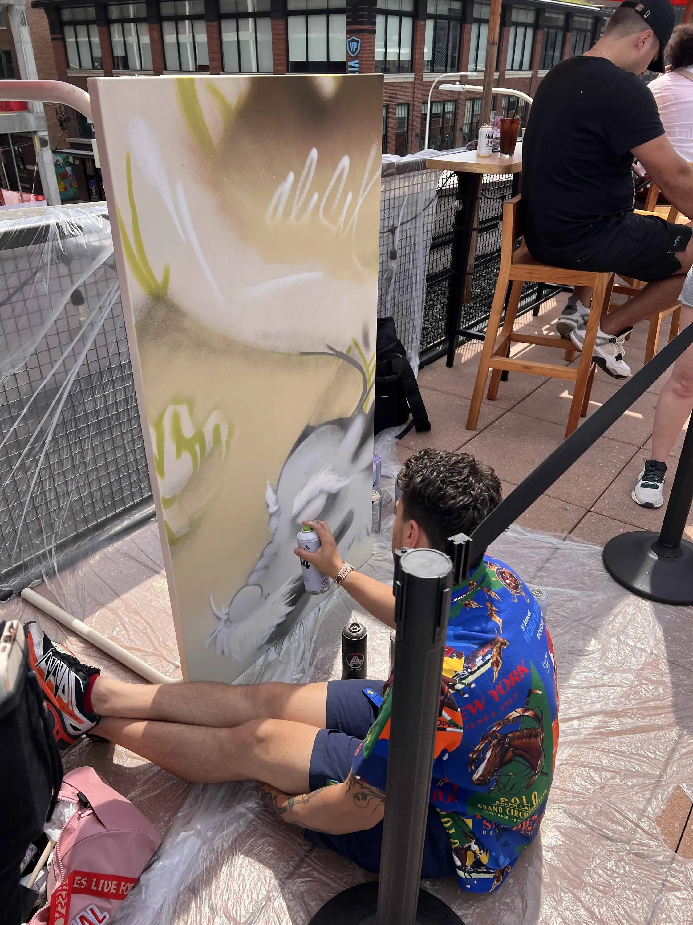 a person painting a table