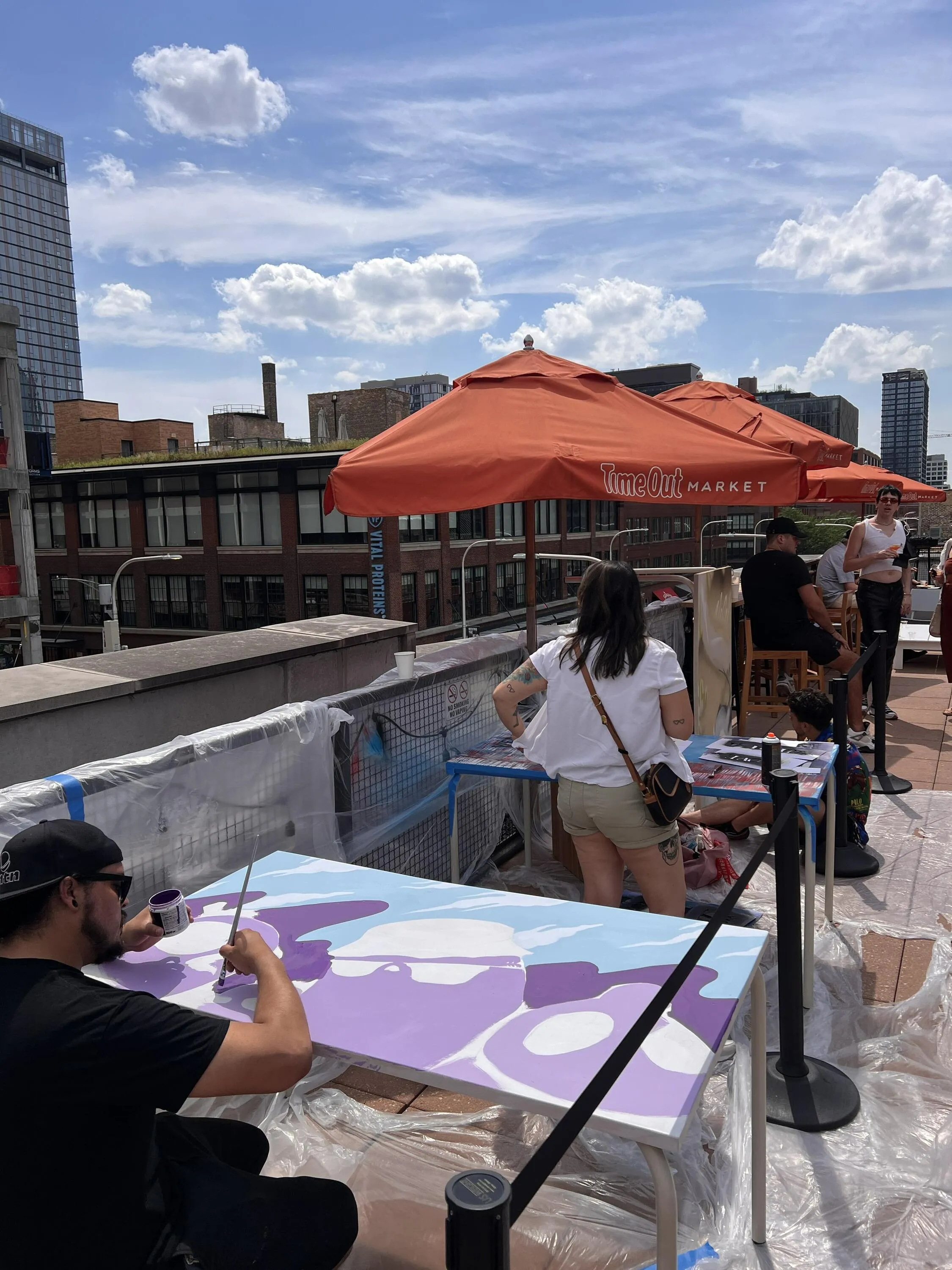 a person painting a table