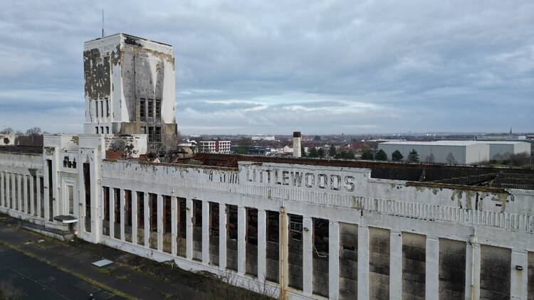 The fire-damaged former Littlewoods building on Edge Lane in Liverpool