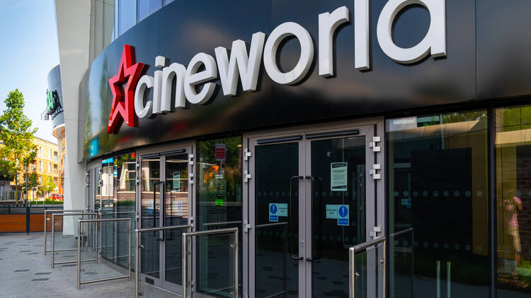 Entrance to a Cineworld movie theatre in London.