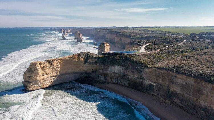 An aerial view of the 12 Apostles. 