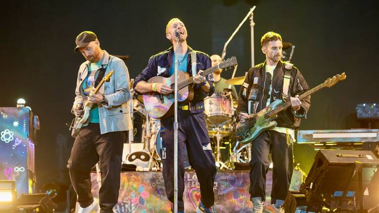 Coldplay playing live at Glastonbury 2024