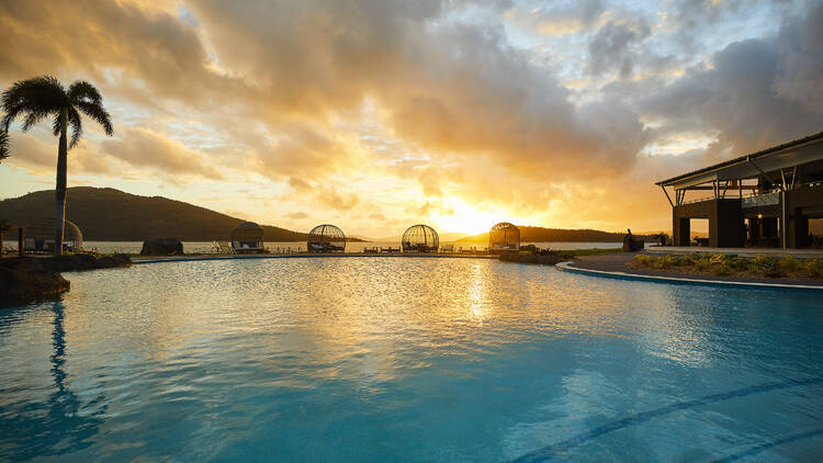 Sunset at the pool at Daydream Island Resort