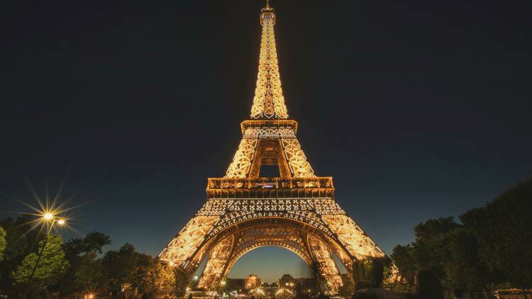 Eiffel Tower with lights at night