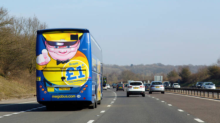 Megabus on a motorway in the UK