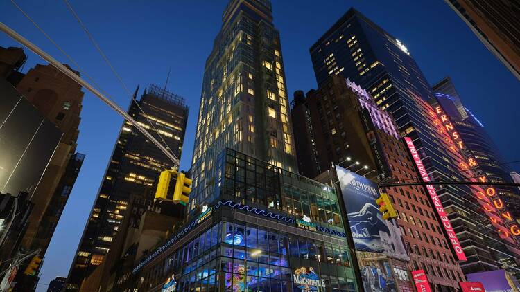 Margaritaville Resort Times Square facade at night