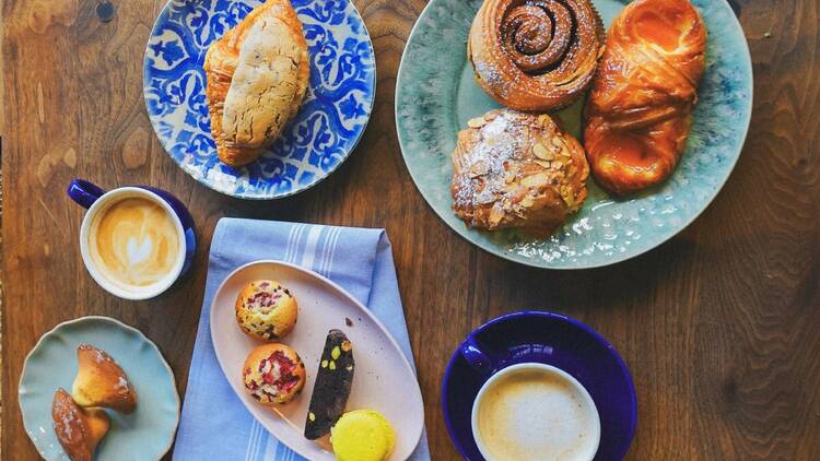 PRB Boulangerie pastries on a table, including a crookie (croissant cookie) 