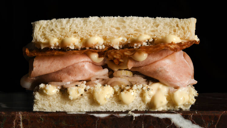 Loaded ham and mayo sandwich