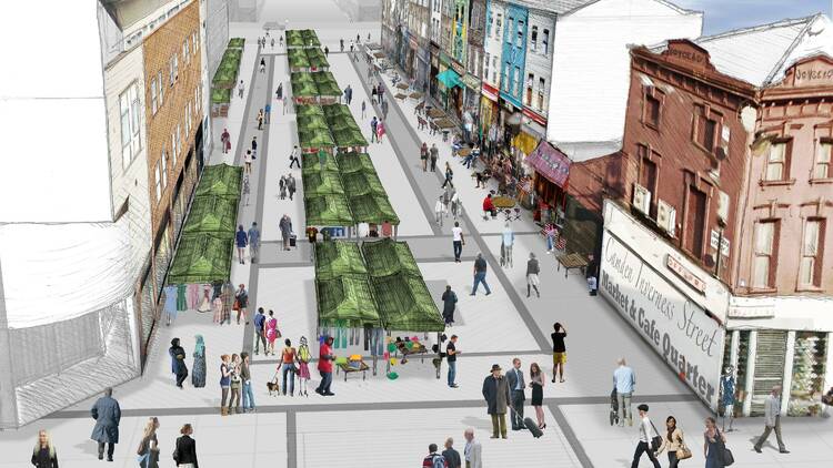 Illustration of a pedestrianised street in Camden Town 