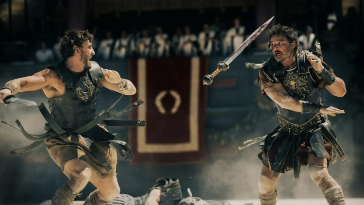 Lucius i Marcus Acacius (Pedro Pascal) lluiten a mort