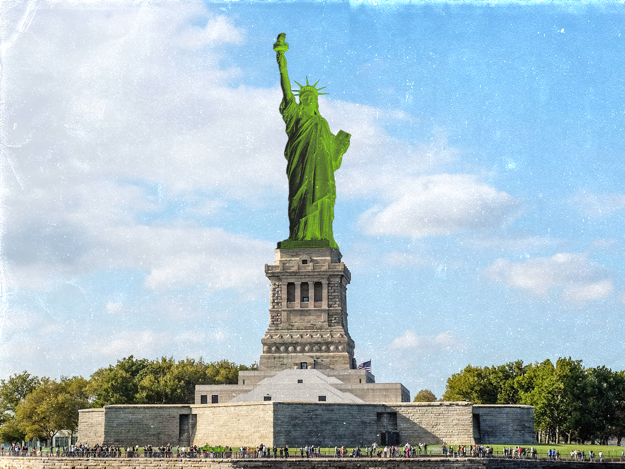 statue of liberty with a green tint