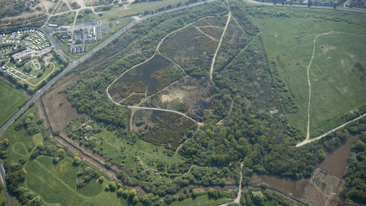 Aerial photograph of Browndown Camp trenches, Gosport