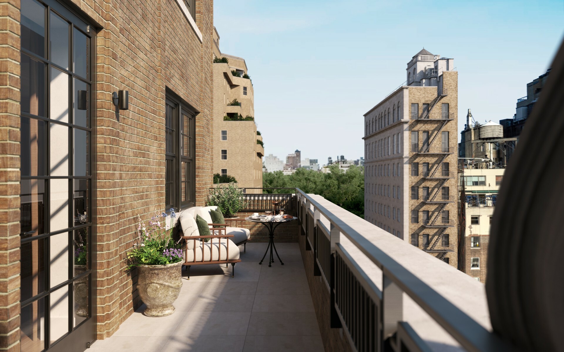 A rendering of a balcony at The Surrey on the Upper East Side