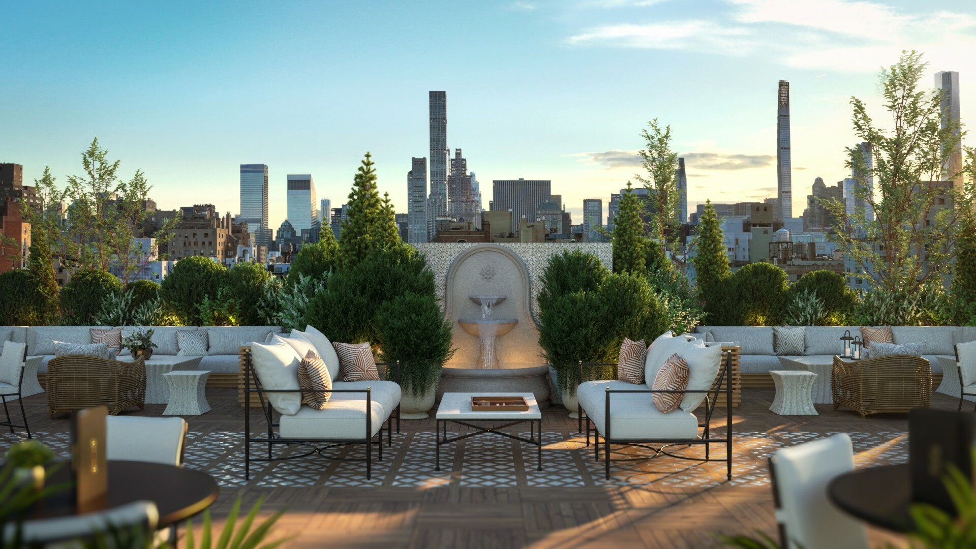 A rendering of a terrace at The Surrey on the Upper East Side