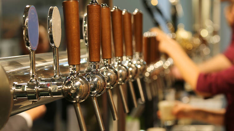 Pub beer taps in London