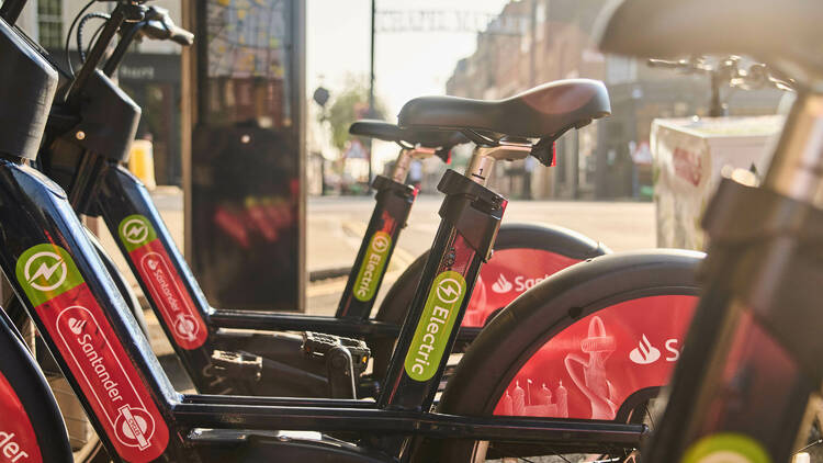 Landscape shot of the Santander e-bikes in the sunlight. 