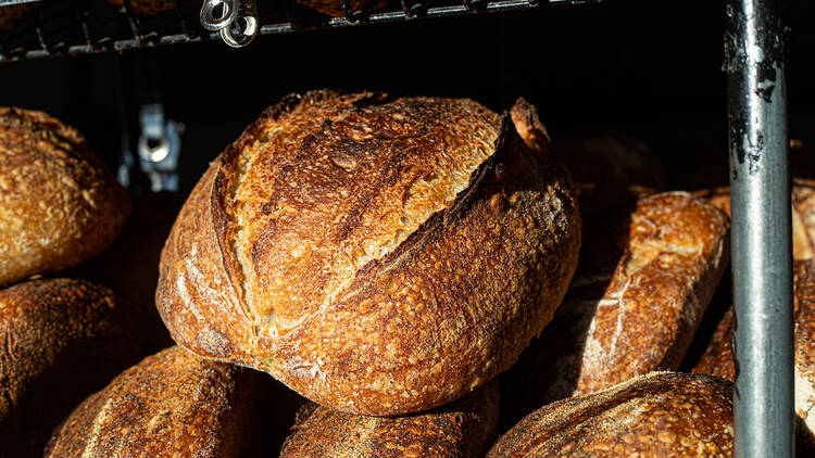 Sourdough bread loaves stacked