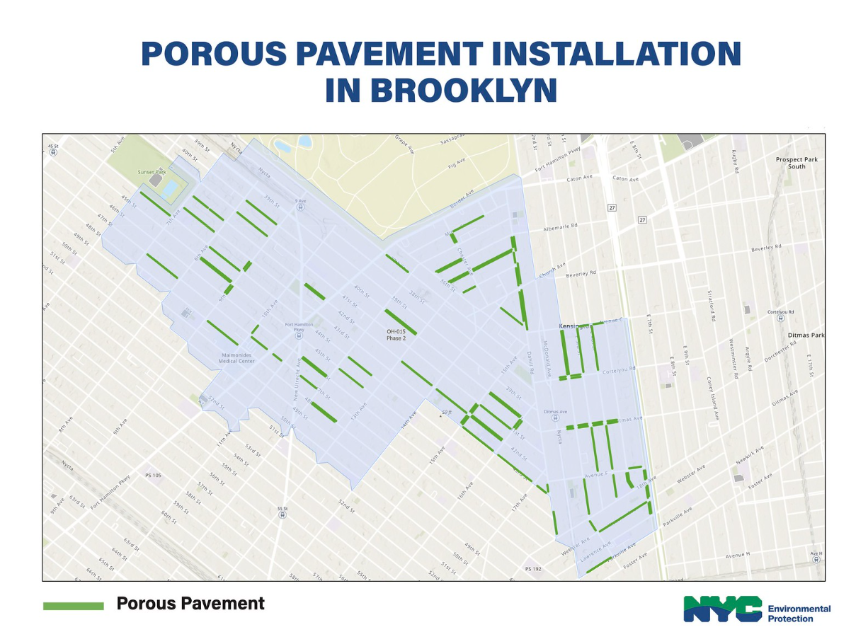 Map of porous pavement installation in Brooklyn