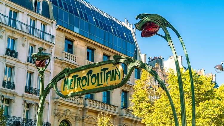 Historic Art Deco metro station entrance in Paris