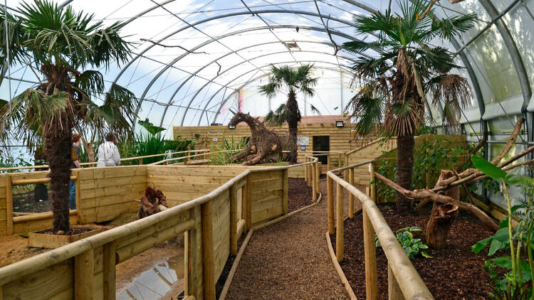 A picture of a wooden enclosure with glass roof